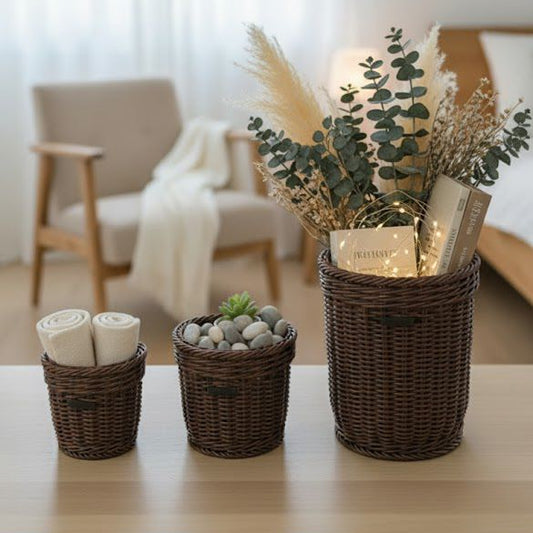 3Pcs Handmade Cylindrical Baskets with Lids (51122) by Ziba