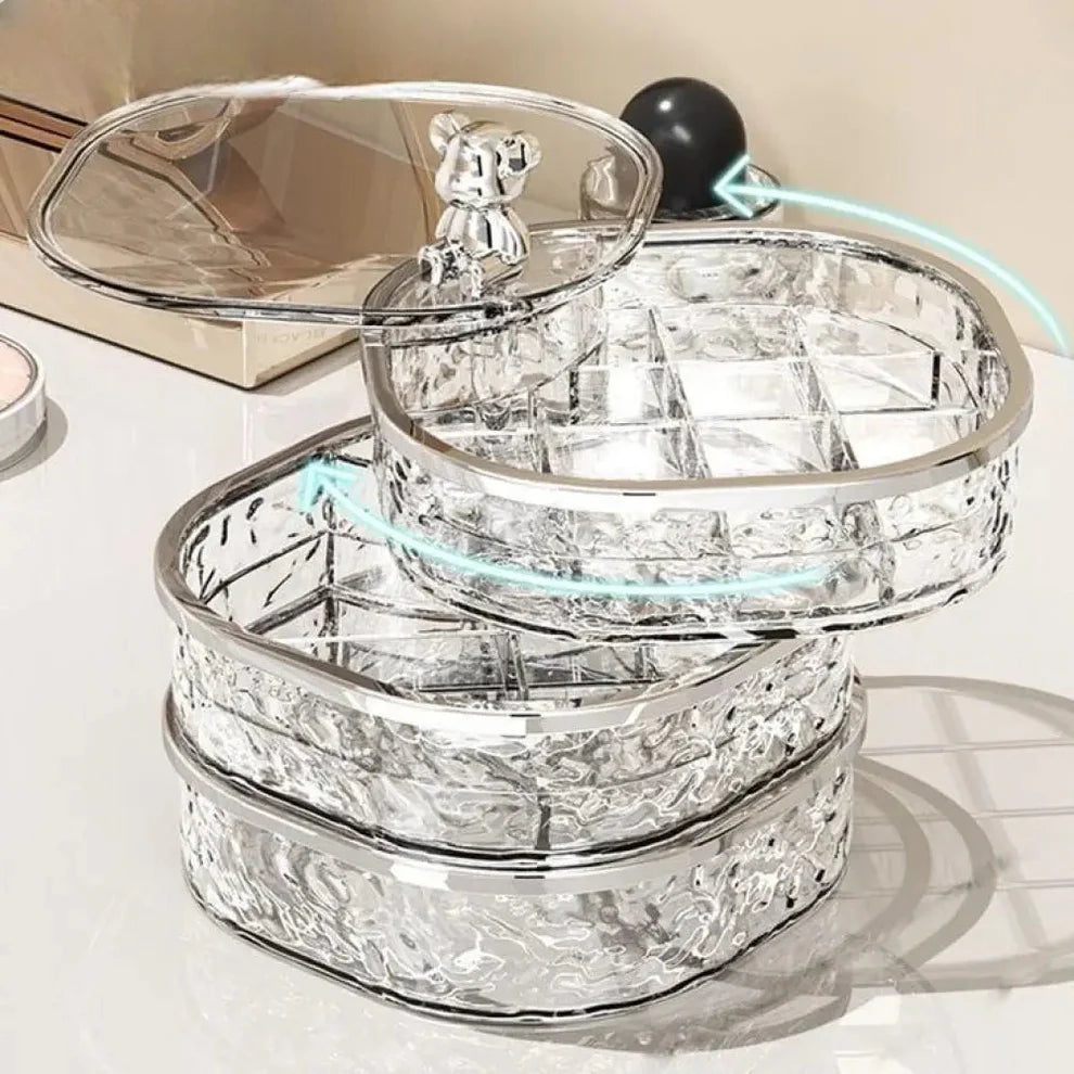 Multi-Tier Rotating Glacier Texture Jewelry Organizer with Bear Decor