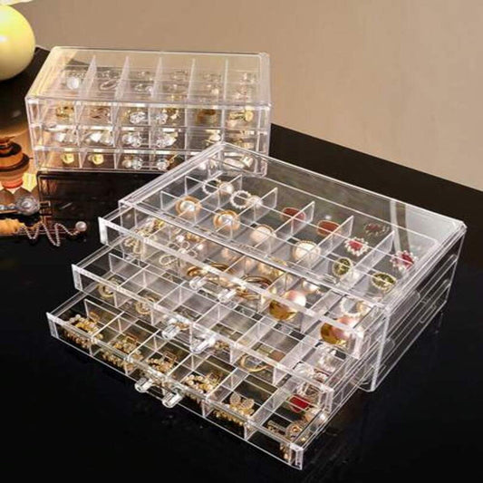 Three Drawer Transparent Acrylic Jewellery Organizer (72 Grid)