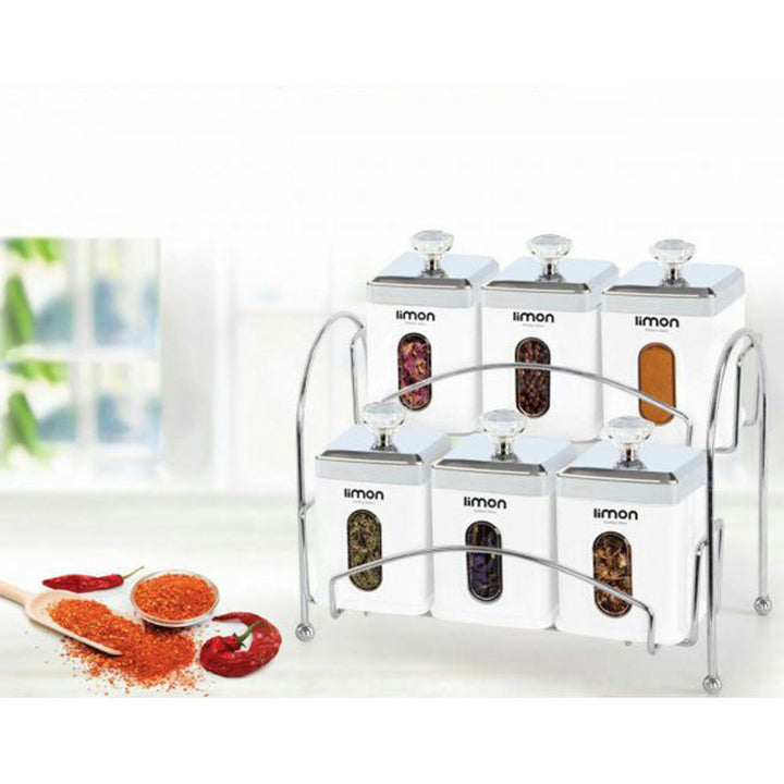 Elegant 6-Piece Airtight Spice Jar Rack with Spoons (1971) by Limon