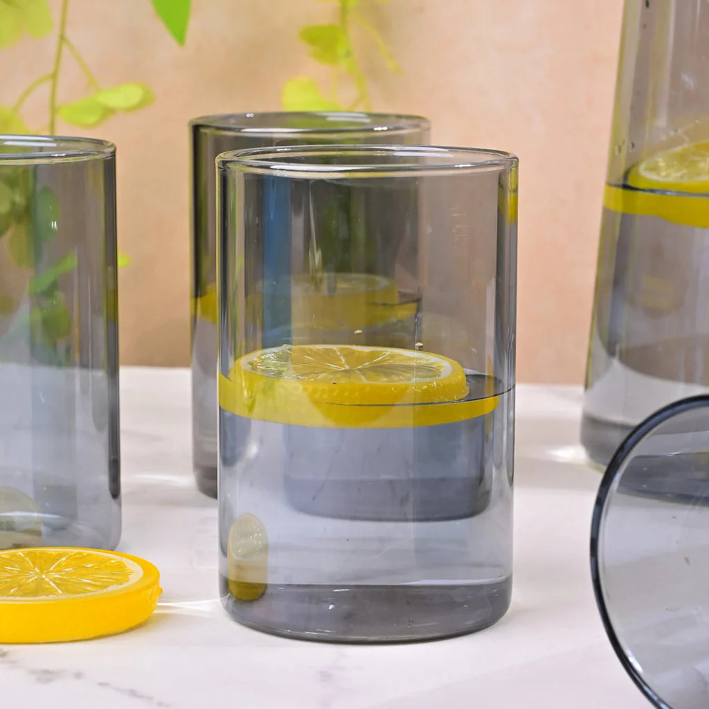 Echou 8-Piece Borosilicate Glass Pitcher Drinkware Set with Bamboo Tray