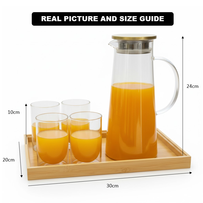 Echou 8-Piece Borosilicate Glass Pitcher Drinkware Set with Bamboo Tray