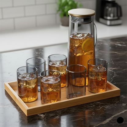 Echou 8-Piece Borosilicate Glass Pitcher Drinkware Set with Bamboo Tray