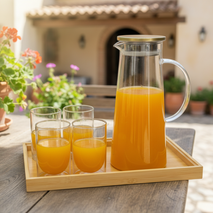 Echou 8-Piece Borosilicate Glass Pitcher Drinkware Set with Bamboo Tray