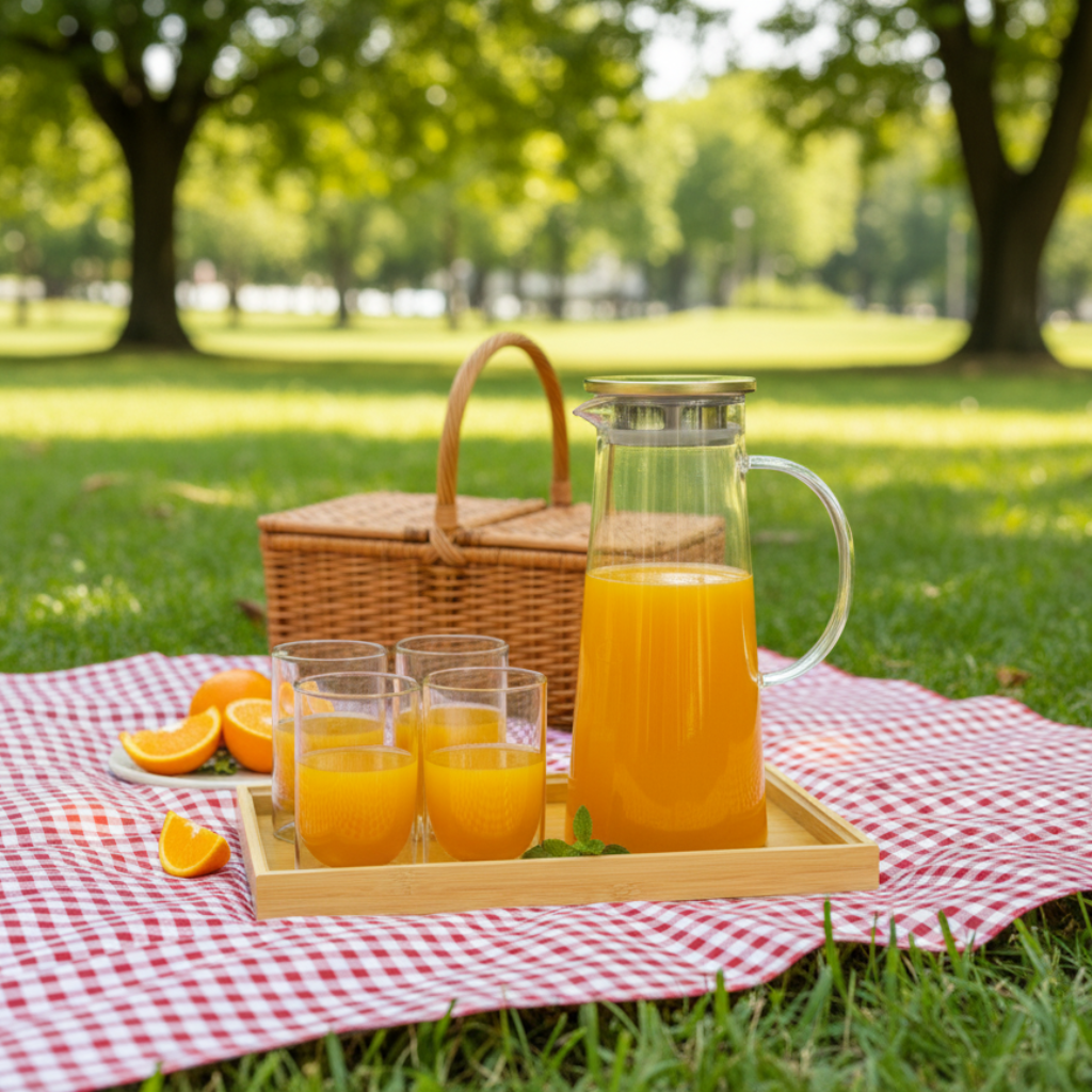 Echou 8-Piece Borosilicate Glass Pitcher Drinkware Set with Bamboo Tray