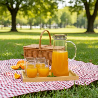 Echou 8-Piece Borosilicate Glass Pitcher Drinkware Set with Bamboo Tray