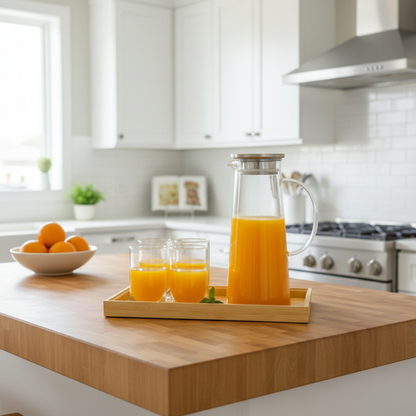 Echou 8-Piece Borosilicate Glass Pitcher Drinkware Set with Bamboo Tray