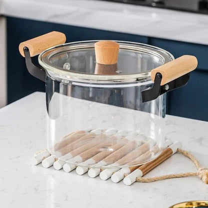 Elegant 3.5L Clear Glass Cooking Pot with Ergonomic Wooden Handles