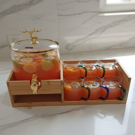 Echou GoldenDeer Glass Dispenser Set with Wooden Stand & 6 Glasses
