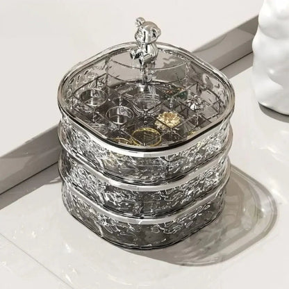 Multi-Tier Rotating Glacier Texture Jewelry Organizer with Bear Decor