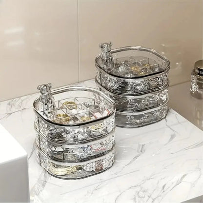 Multi-Tier Rotating Glacier Texture Jewelry Organizer with Bear Decor