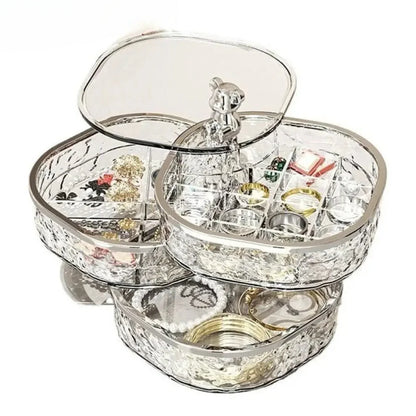 Multi-Tier Rotating Glacier Texture Jewelry Organizer with Bear Decor