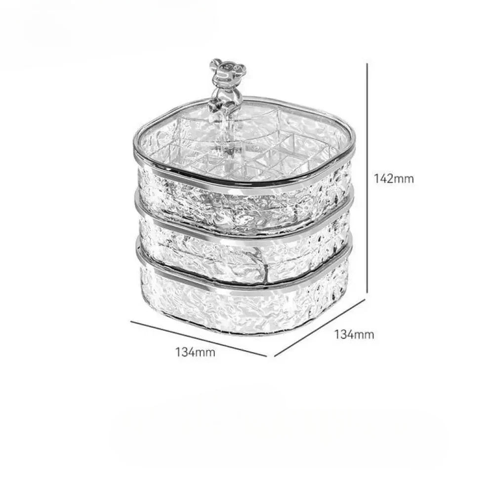 Multi-Tier Rotating Glacier Texture Jewelry Organizer with Bear Decor