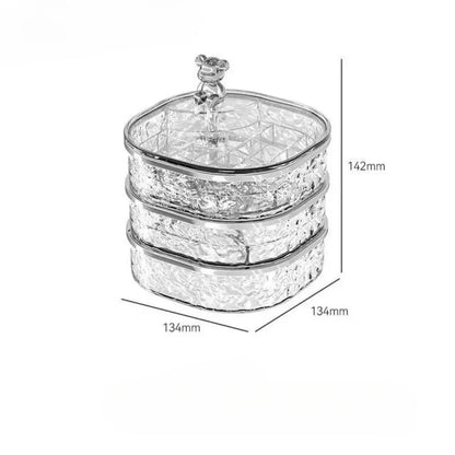 Multi-Tier Rotating Glacier Texture Jewelry Organizer with Bear Decor