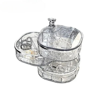 Multi-Tier Rotating Glacier Texture Jewelry Organizer with Bear Decor