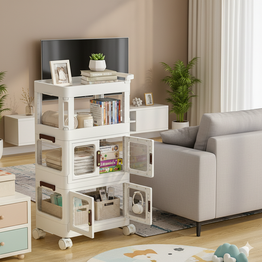 Rolling storage cart with wheel