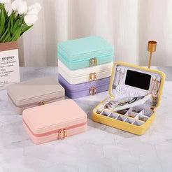 Zipper Jewelry Storage Box With Mirror